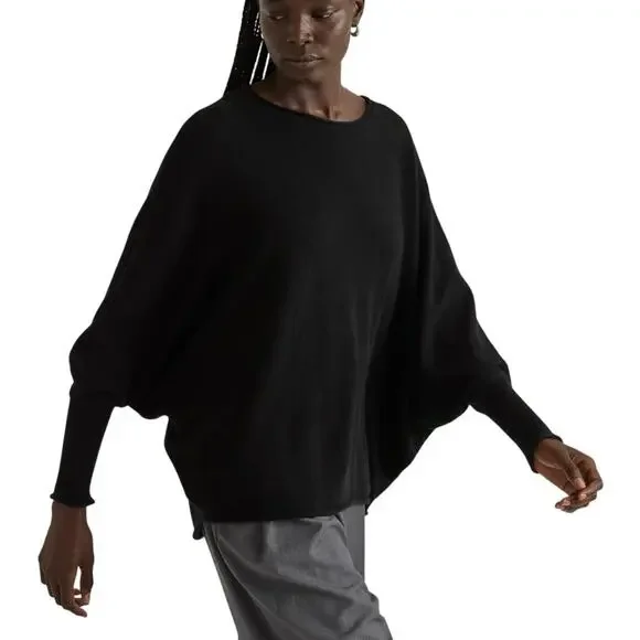 EUC Quince Women’s Mongolian Cashmere Batwing Sweater Black Sm/Med Relaxed Fit - Picture 2 of 9